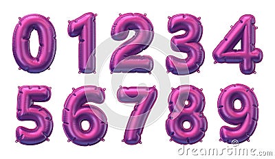 Glossy purple foil baloons. 3D rendering of figures for a party decoration Stock Photo