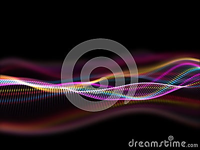 3D rainbow coloured flowing particle waves Stock Photo