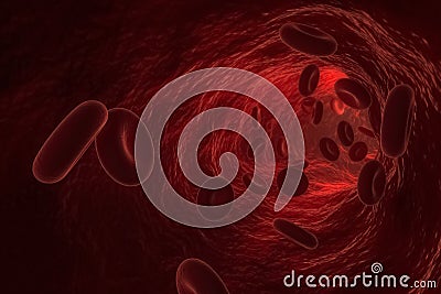 3d render of red blood cells or corpuscle flowing in a blood vessel Cartoon Illustration