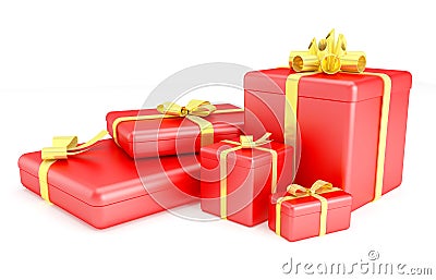 3D render of red gift boxes with yellow ribbons Stock Photo