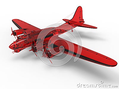 3D render - Red glass world war 2 bomber plane Cartoon Illustration