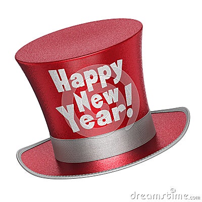 3D render of a red Happy New Year top hat Stock Photo