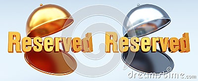 Restaurant Cloche with golden word Reserved. Stock Photo
