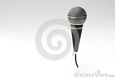 3D Render Retro microphone on short leg and stand, music award model template, karaoke, radio and recording studio sound equipment Stock Photo