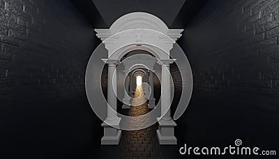 3d render roman ancient tunnel corridor to light hope Stock Photo