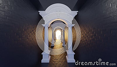 3d render roman ancient tunnel corridor to light hope Stock Photo