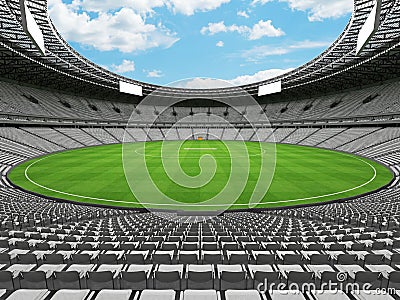 3D render of a round cricket stadium with white seats and VIP boxes Stock Photo