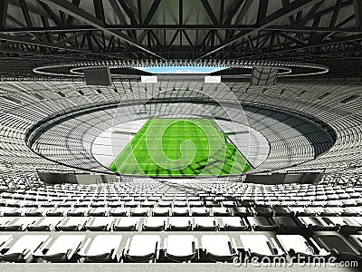 3D render of a round rugby stadium with white seats and VIP boxes Stock Photo