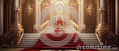 Royal throne hall generated by AI, Throne of the kings, VIP throne, Red royal throne Stock Photo