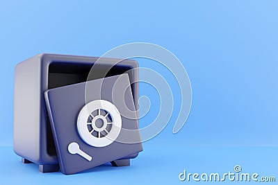 3d render safe box. 3d rendering safe box. 3d render blue safe box illustration Cartoon Illustration