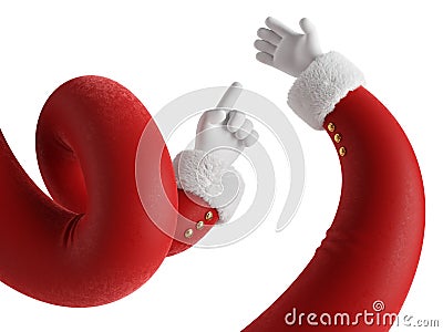 3d render, Santa Claus cartoon character flexible spiral hands wear red sleeves and white gloves. Christmas holiday clip art. Stock Photo