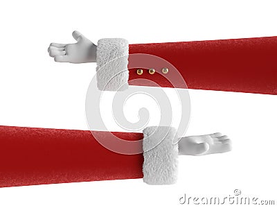 3d render, Santa Claus cartoon character hands wear red sleeves and white gloves. Christmas holiday clip art isolated on white Stock Photo