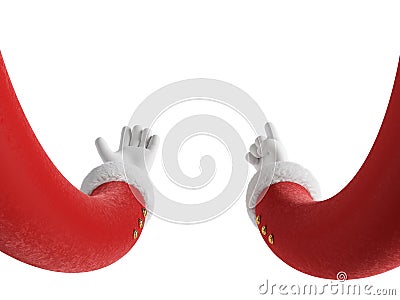 3d render, Santa Claus cartoon character hands wear red sleeves and white gloves. Christmas holiday clip art isolated on white Stock Photo