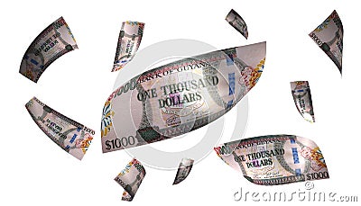 3D Render Set of Flying Guyana 1000 Dollars Money Banknote Stock Photo