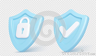 3d render shields with padlock and tick sign Vector Illustration