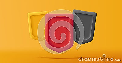 3d render shields composition, empty volume three shapes Vector Illustration