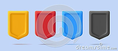 3d render shields icon, empty shape in different colors Vector Illustration