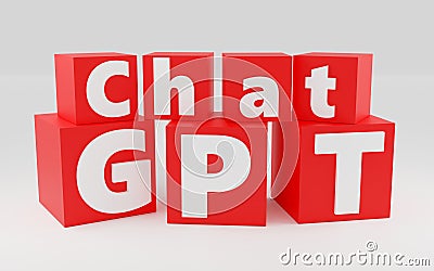 3d render sign chatgpt on red cubes and light background. Simple minimalism concept. Cartoon Illustration