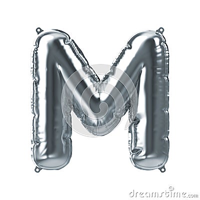 3D Render of silver inflatable foil balloon letter M. Party decoration element Stock Photo