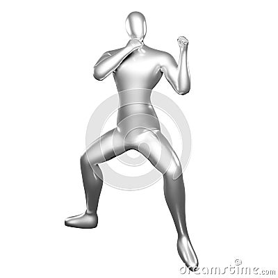 3d silver stickman doing karate stance moves Cartoon Illustration