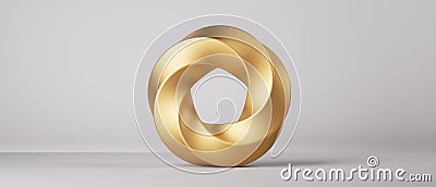 3d render, simple geometric shape, unique abstract object. Golden twisted torus, donut design element isolated on white background Stock Photo