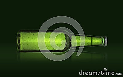 .3D render. Single green beer bottle without brand designation. Full glass bottle covered with water drops against green Stock Photo