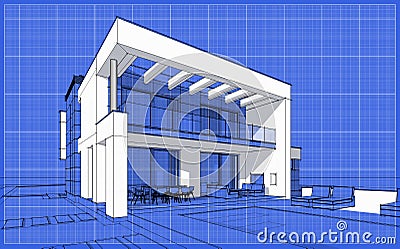 3D render sketch of modern cozy house Stock Photo