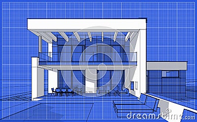 3D render sketch of modern cozy house Stock Photo