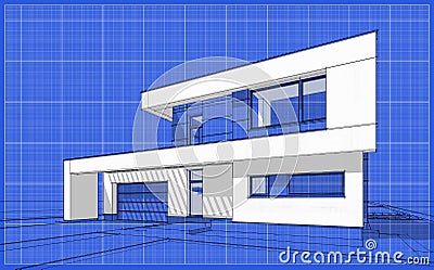 3D render sketch of modern cozy house Stock Photo