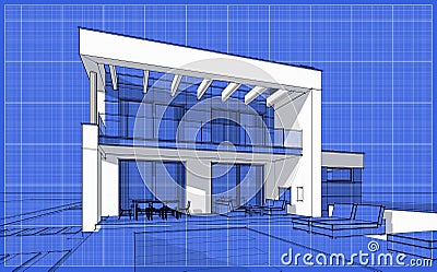 3D render sketch of modern cozy house Stock Photo