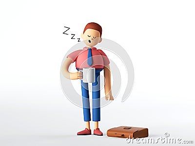 3d render, sleepy businessman or lazy manager cartoon character. Business clip art isolated on white background. Stock Photo