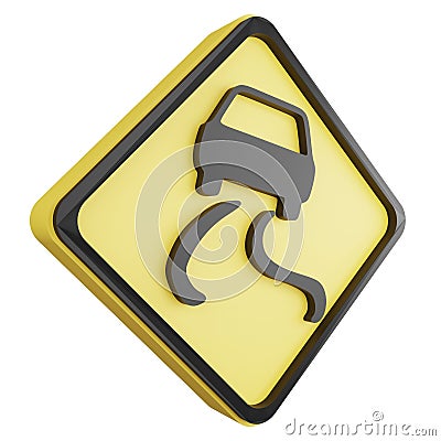 3D render slippery road sign icon isolated on white background Stock Photo