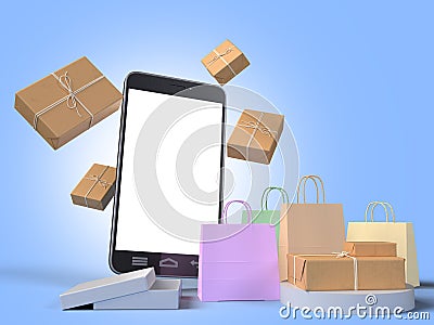 3D Render smart phone for online shopping Stock Photo
