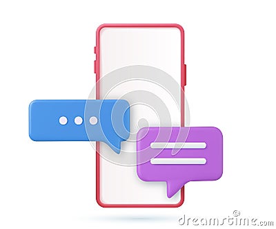 3D render smartphone with floating chat Vector Illustration