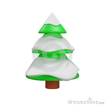 3D render snow Christmas tree in clay style Vector Illustration