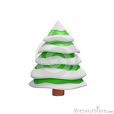 3D render snow christmas tree in clay style Vector Illustration