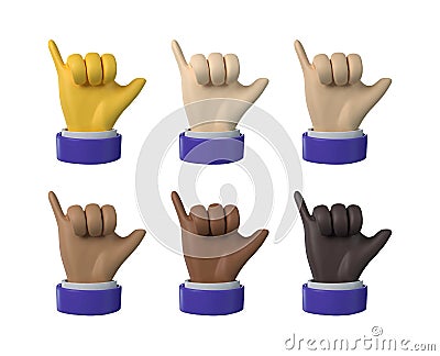 3d render. Social call hand icons with various skin tones in cartoon vector style Vector Illustration