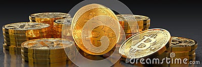 3d render of some physical golden bitcoins Stock Photo