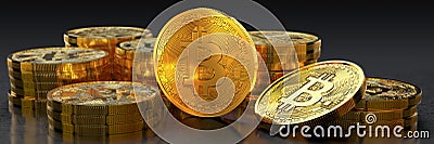 3d render of some physical golden bitcoins Stock Photo