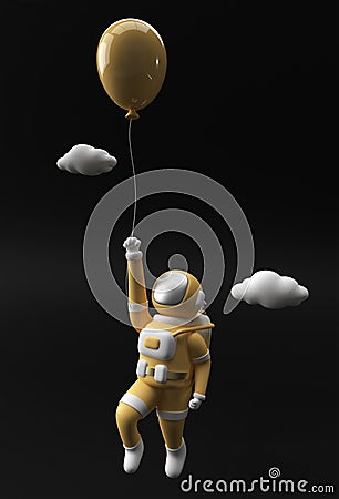 3d Render Spaceman Astronaut Floating with Balloon 3d illustration Design Cartoon Illustration
