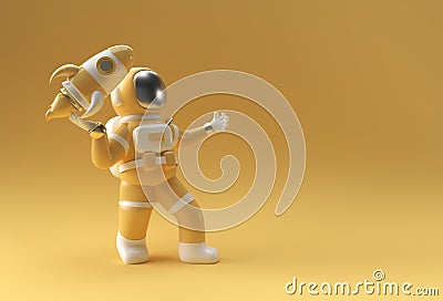 3d Render Spaceman Astronaut Flying with Rocket 3d illustration Design Cartoon Illustration