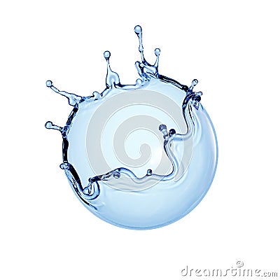 3d render, spherical water splash element. Splashing blue liquid clip art isolated on white background. Stock Photo