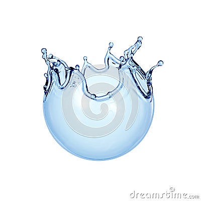 3d render, spherical water splash illustration. Splashing blue liquid clip art isolated on white background Cartoon Illustration