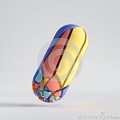 3d render. Split geometric object isolated on white background. Abstract colorful mosaic, random polygonal pieces, broken capsule Stock Photo
