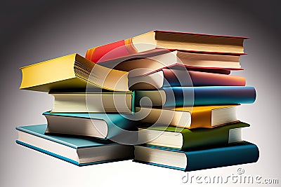 A 3d render of a stack of multi colored, plain spine books, isolated on white. Ai generated Stock Photo