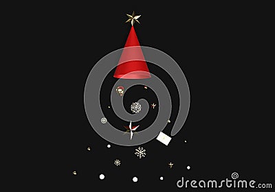 3d render of star and snow flake dropping from hat, merry Christmas and happy new year celebration . Stock Photo