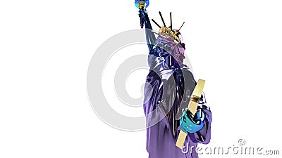 3d render, Statue of Liberty American metal shiny on a white background fiolet stempank Stock Photo
