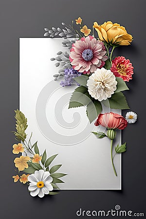 3D render style greeting card with flower arrangement and blank space for text Stock Photo