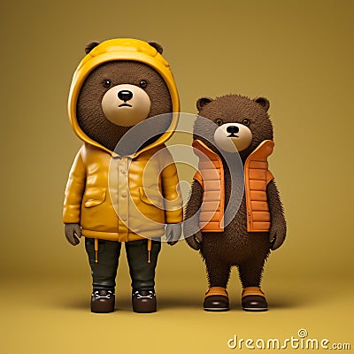 Minimalist 3d Bears A Fusion Of Cinema4d, Wes Anderson, And Hip-hop Style Stock Photo