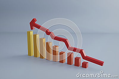 3d render, Three Dimensional Graph With Arrow Symbol Over grey Background, ascendent Stock Photo